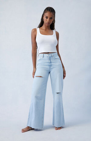Eco Light Indigo Ripped Wide Leg Jeans image number 1