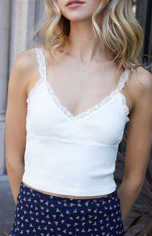 White Lace Trim Tank Top image number 2