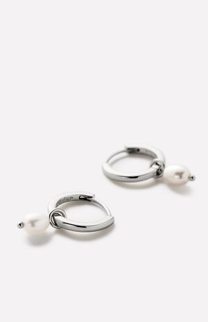 Frida Silver Pearl Huggie Hoop Earrings image number 5