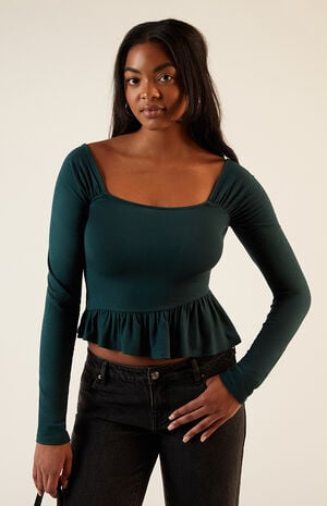 Asymmetrical Long Sleeve Babydoll Top