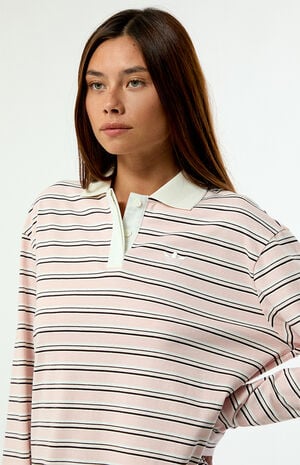 Striped Long Sleeve Oversized Polo Shirt image number 2