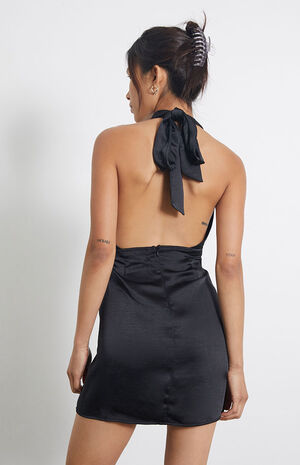 Ruched Satin Halter Mini Dress image number 3