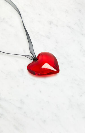Red Heart Bow Ribbon Necklace image number 2
