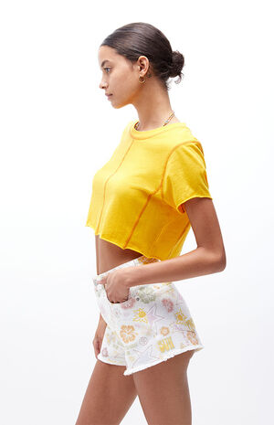 Pacific Sunwear Print High Waisted Denim Festival Shorts image number 3