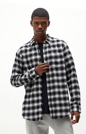 Black & White Plaid Classic Long Sleeve Button Up Shirt image number 1