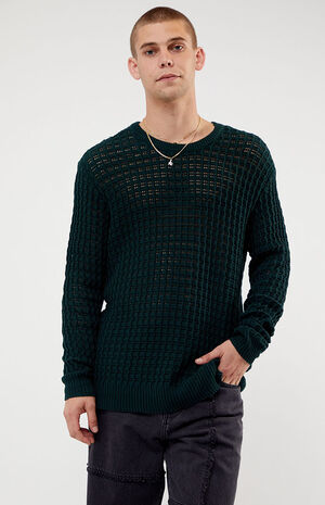 Green Crochet Crew Neck Sweater image number 1
