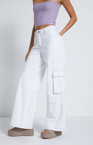 White Baggy Cargo Pants image number 3