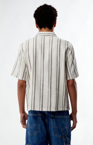 Tan Striped Oversized Camp Shirt image number 4