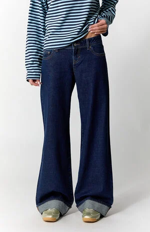 Kaia Ultimate Low Rise Baggy Jeans Roll Cuff Dark Blue image number 2