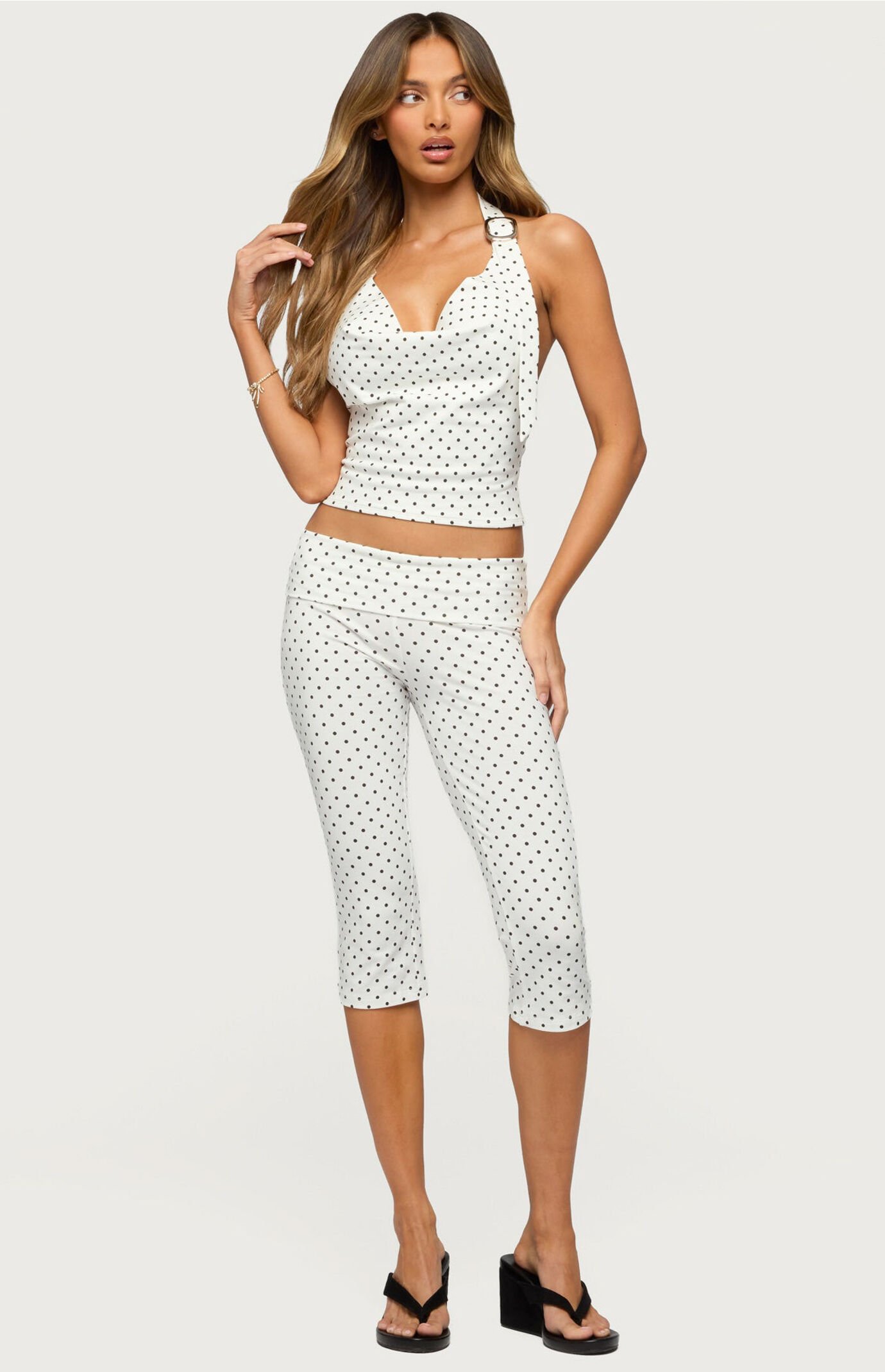 Edikted Eloisa Polka Dot Foldover Capri Pants