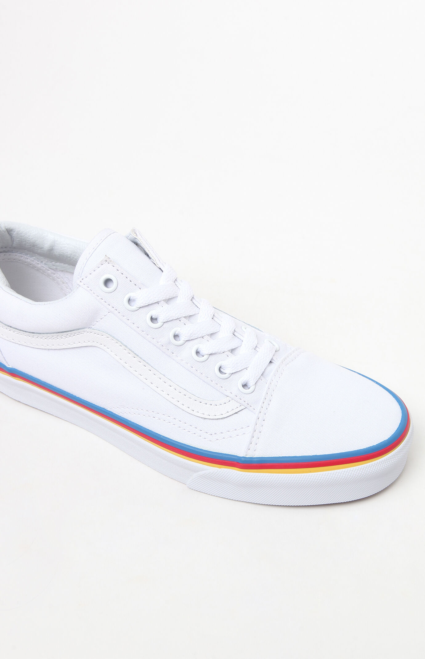 white with rainbow stripe vans