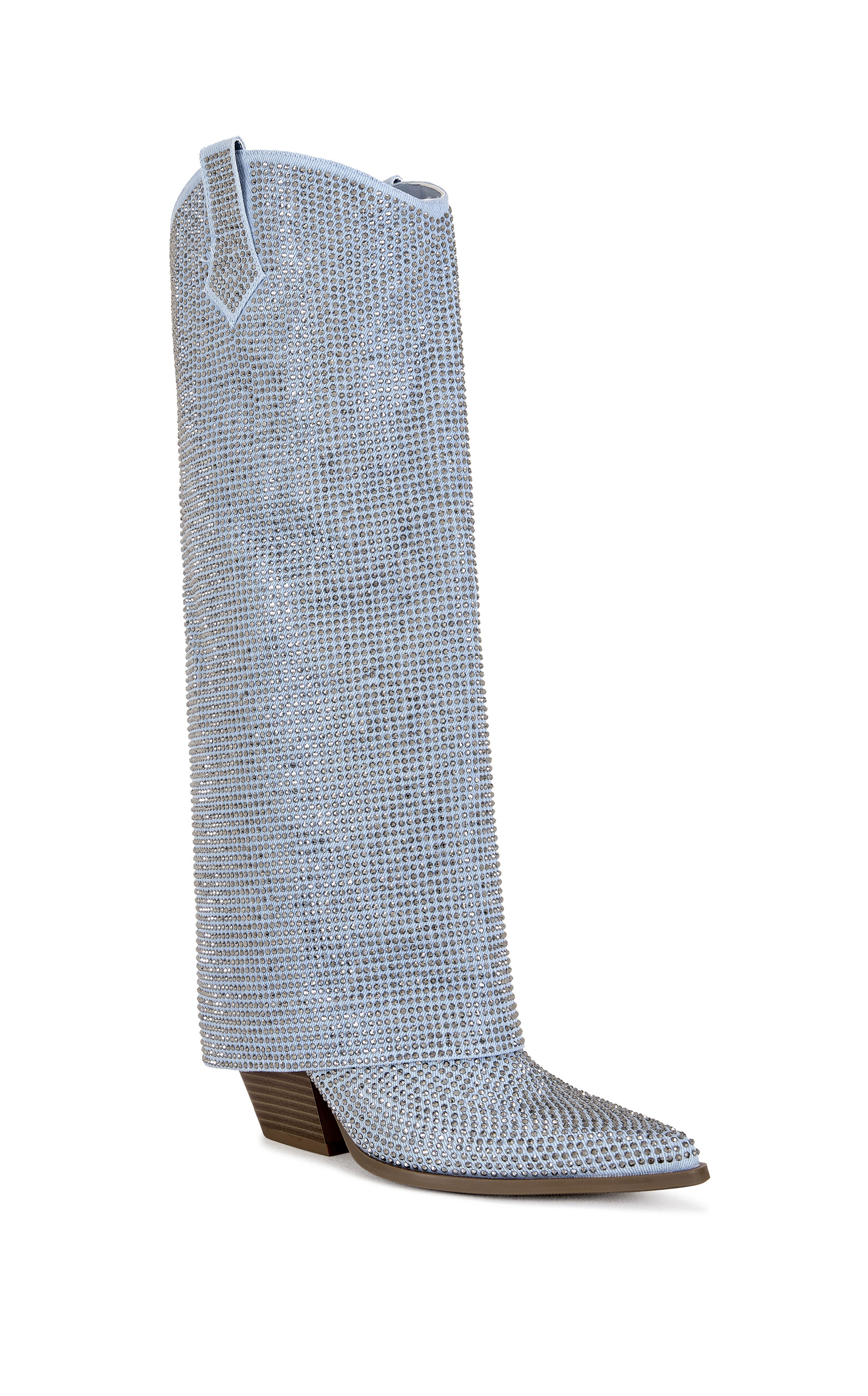 AZALEA WANG Women's Banian Denim Crystal Foldover Western Boots