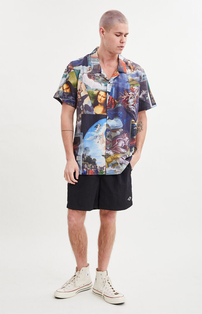 Nostalgia Art Short Sleeve Button Up Shirt