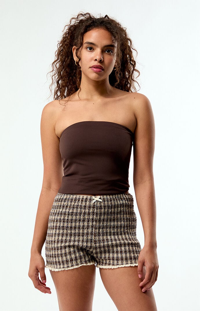 Daisy Street Honey Plaid Smocked Shorts