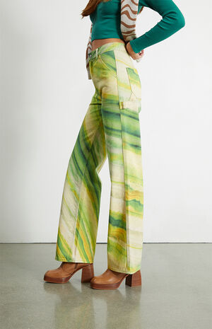 Green Tie Dye Ultra High Waisted Flare Pants image number 3