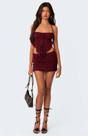 Ariyah Open Tie Back Ruffle Mesh Top image number 1
