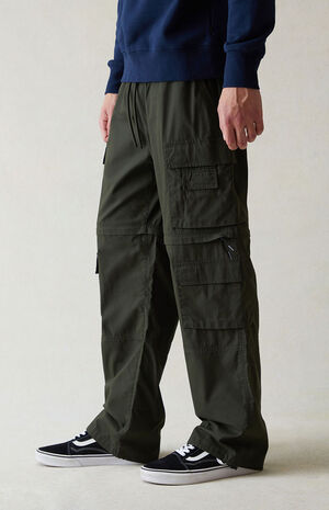 Canvas Green Baggy Zip Off Cargo Pants image number 3