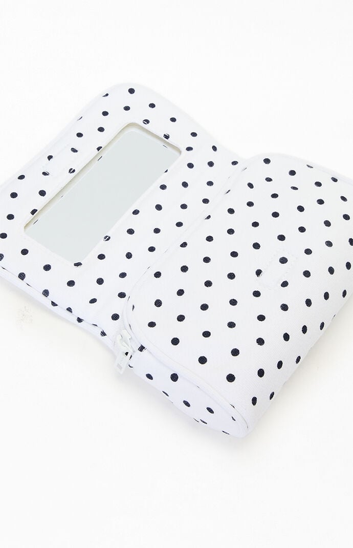 John Galt White Polka Dot Makeup Bag