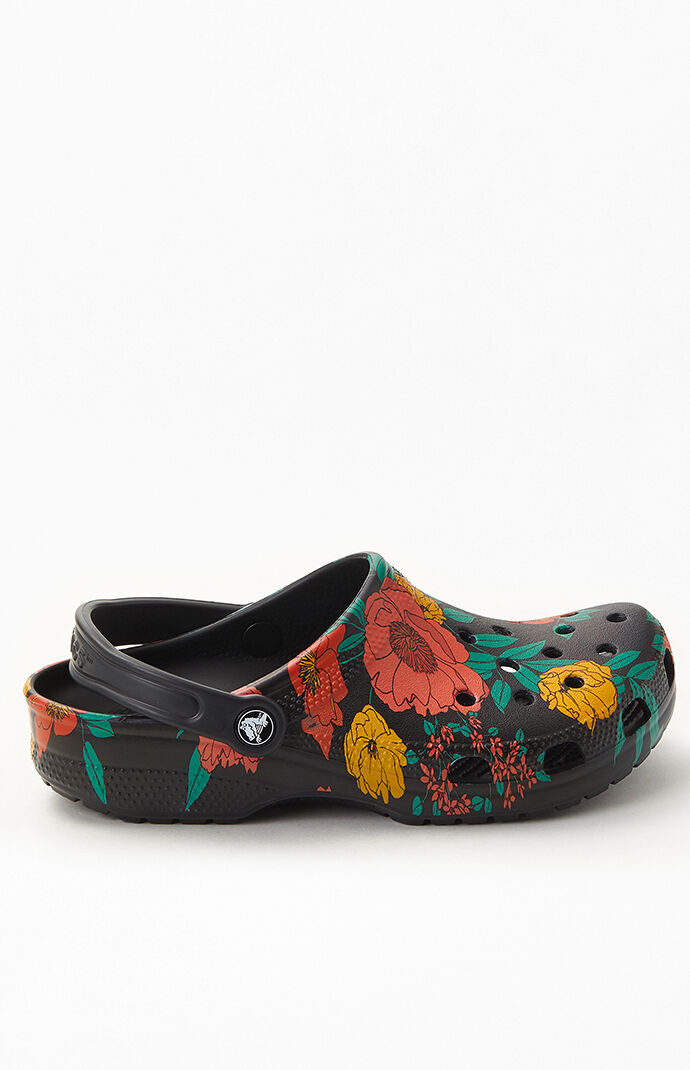 black flower crocs