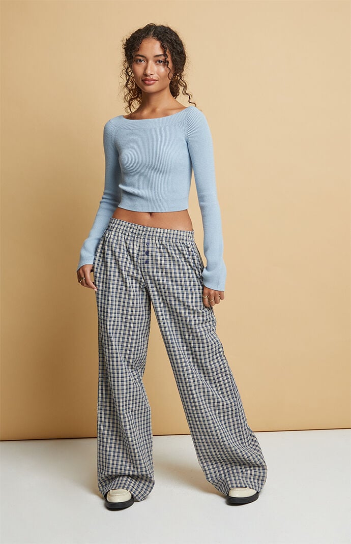 Beverly and Beck Women s Blue Plaid Boxer Pajama Pants Size Large