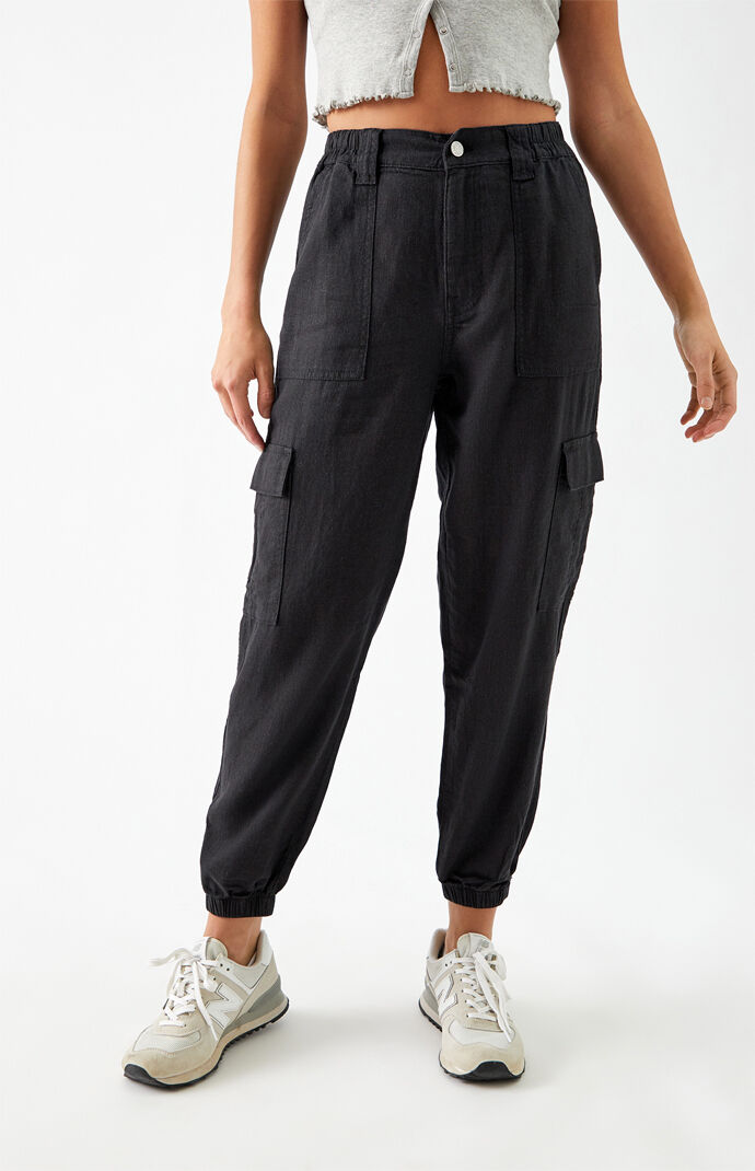black linen joggers