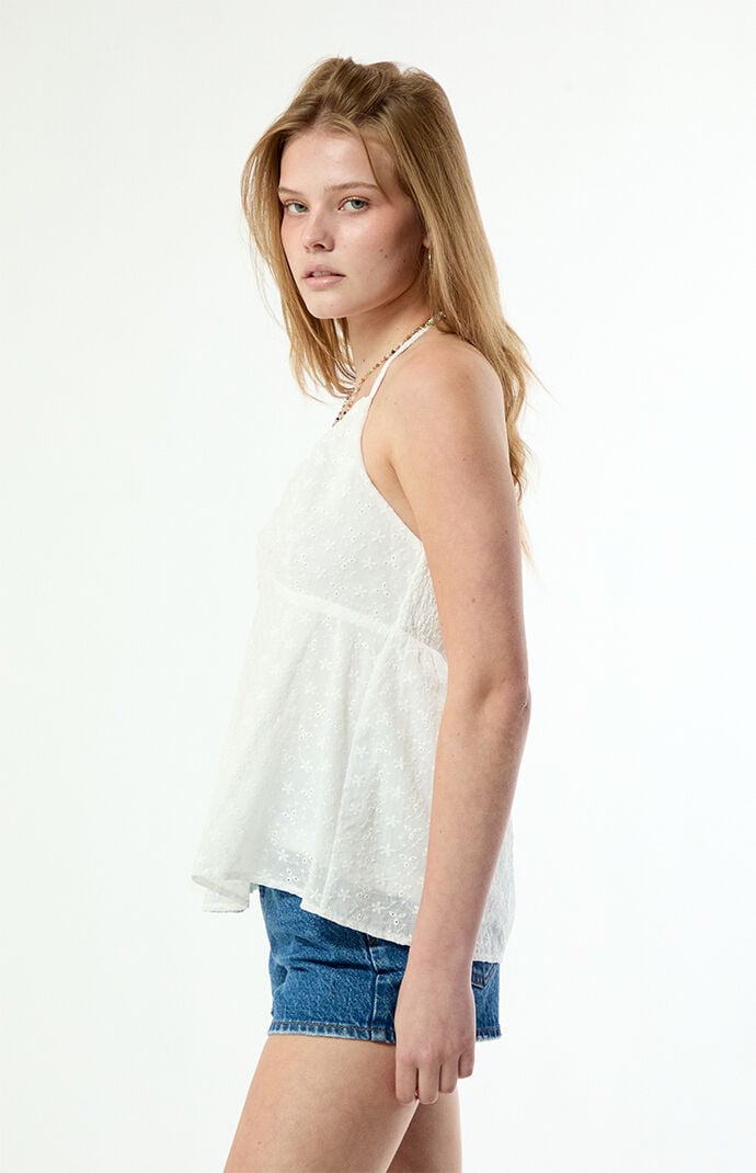 Beverly and Beck Julie Eyelet Halter Babydoll Top