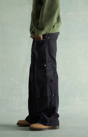 Black Washed Cargo Extreme Baggy Jeans image number 3
