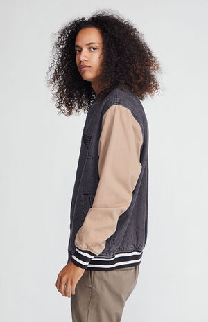 Color Blocked Denim Varsity Jacket image number 3