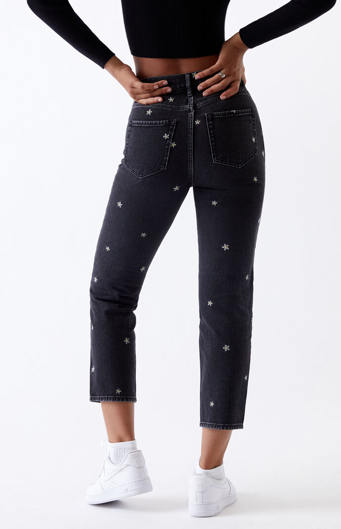 Black Daisies High Rise Straight Leg Jeans