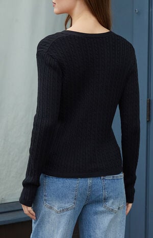 Black V-Neck Cable Knit Cardigan image number 3