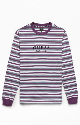 Guess Est Logo Striped Long Sleeve T Shirt Pacsun