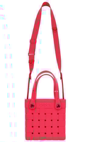 Raspberry Small Woven Crocssbody Tote Bag image number 5