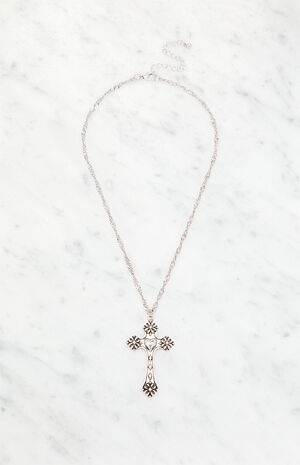 Etched Cross Pendant Necklace image number 1