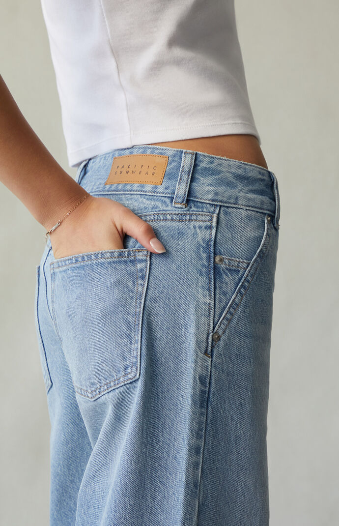 Pacsun Casey Low Rise Baggy Jeans Double Button Light Blue