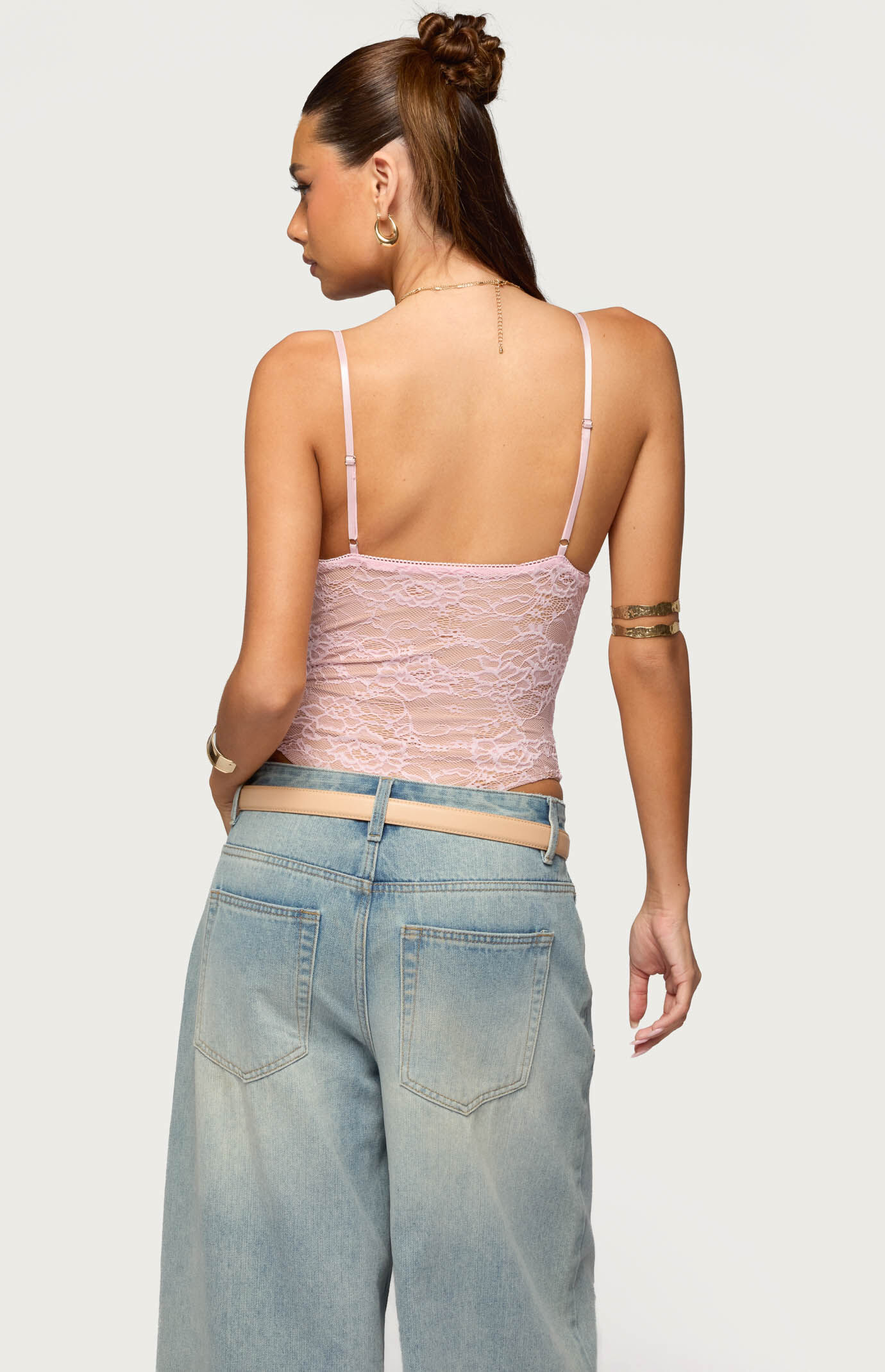 Edikted Nolyn Sheer Lace V Neck Bodysuit