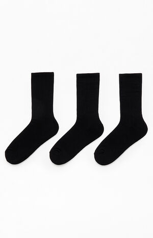 3 Pack Black Embroidered Basic Crew Socks image number 2