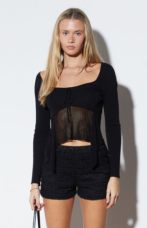 Long Sleeve Tie Front Shark Bite Sweater image number 1