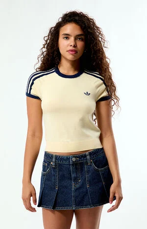Yellow Knit Short Sleeve Crop Top image number 1