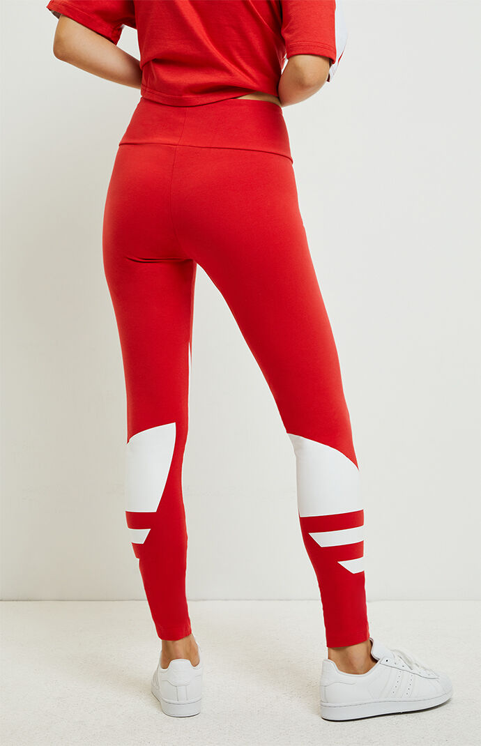 Adidas Red Large Logo Leggings Pacsun