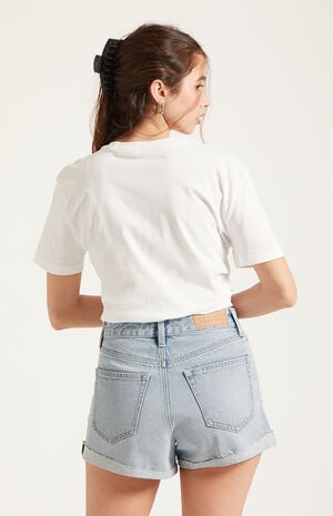 Ivy High Waisted Denim Festival Shorts Roll Cuff Light Blue image number 4