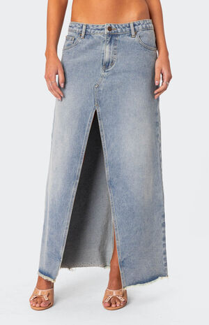 Front Slit Washed Denim Maxi Skirt image number 2
