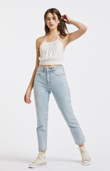 Printed Smocked Waist Halter Tank Top