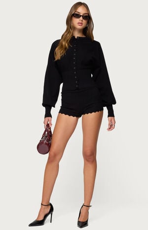 Maizy Puff Sleeve Scalloped Knit Cardigan image number 5