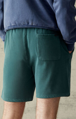 Fleece Washed Green Sweat Shorts image number 6