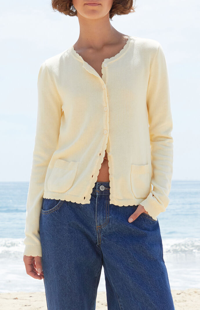 John Galt Yellow Zoe Scalloped Cardigan