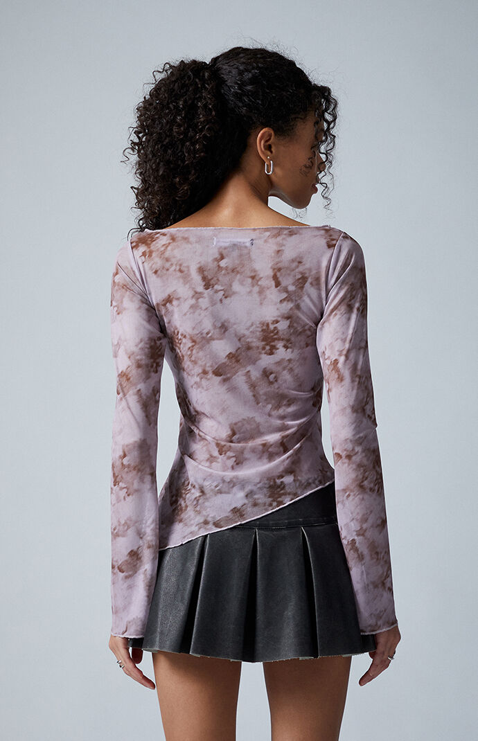 Third Charm Gretchen Mesh Printed Boat Neck Long Sleeve Top | Pacsun