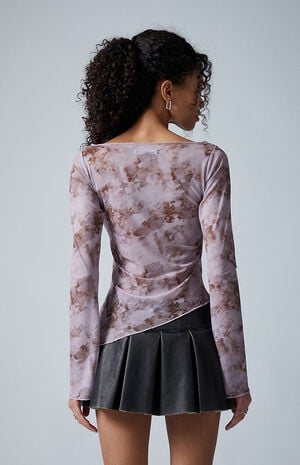 Gretchen Mesh Printed Boat Neck Long Sleeve Top image number 4