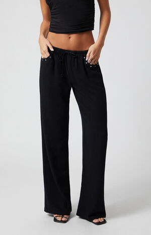 Linen Studded Low Rise Baggy Pants image number 2