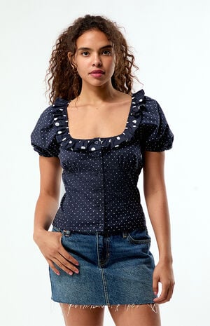 Polka Dot Ruffle Button Up Top image number 1