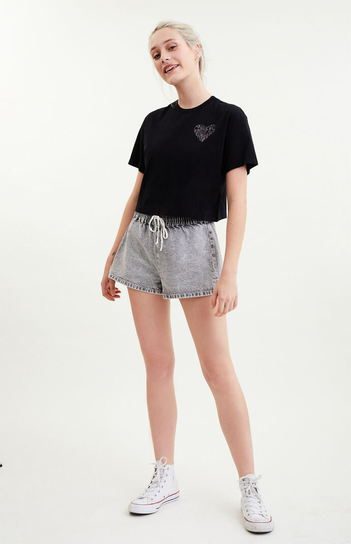 Black Crop Heart T-Shirt